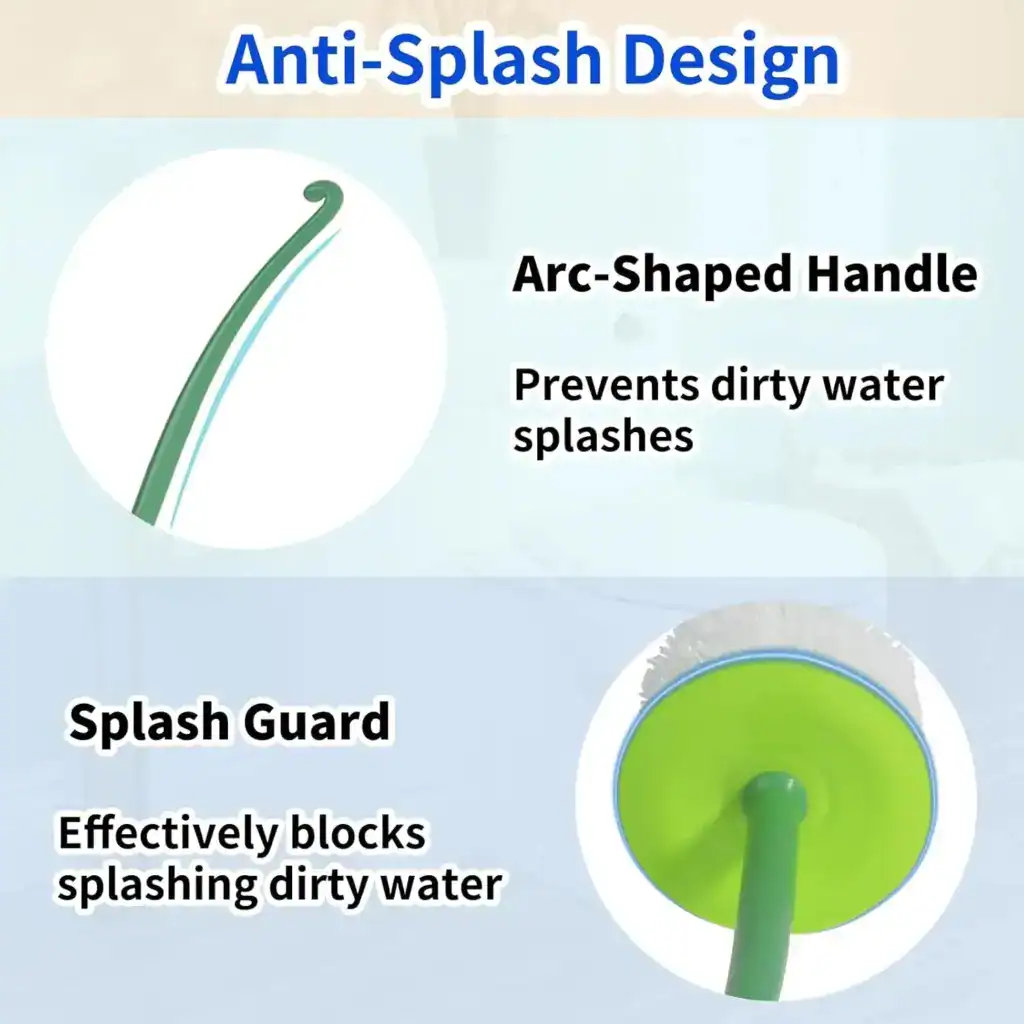 Brosse toilette cerise avec design anti-splash, manche en arc et protection contre les éclaboussures.