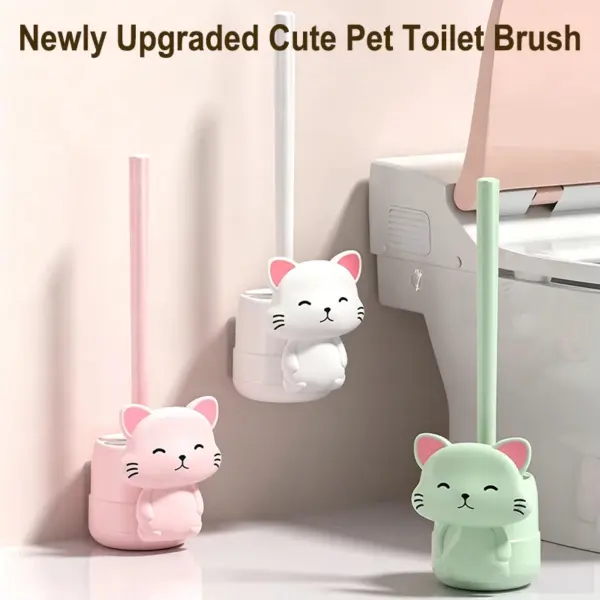 Porte brosse WC chat mignon, accessoire salle de bain, design chat, rose, vert.