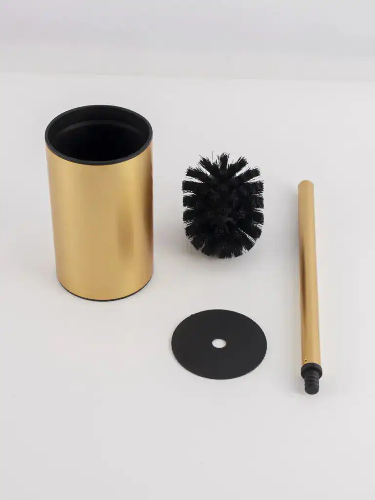 Brosse WC Or avec manche et récipient doré, brosse toilette design.