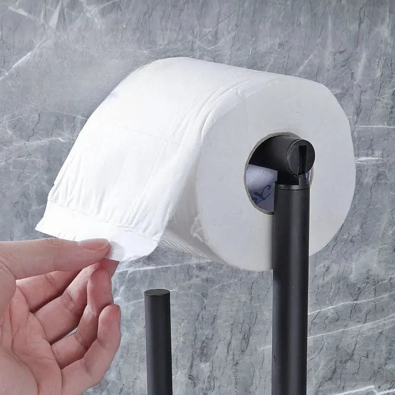 Dérouleur papier toilette noir, support mural pour rouleau de papier WC, design moderne pour salle de bain.