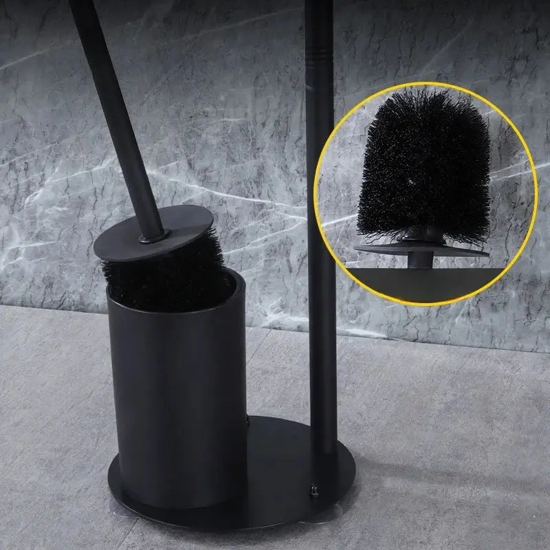 Brosse WC noire avec dérouleur papier, design moderne pour salle de bain.