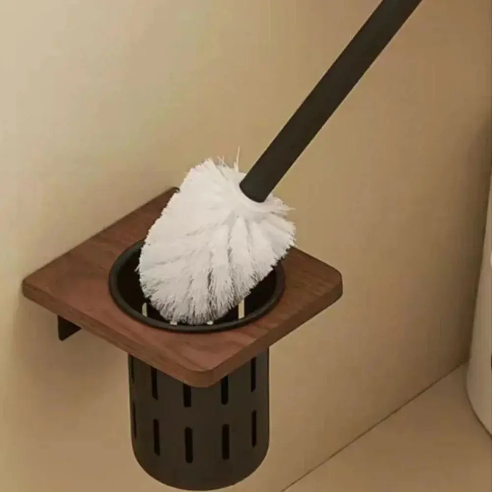 Brosse WC murale en bois avec support mural, design moderne pour salle de bain.