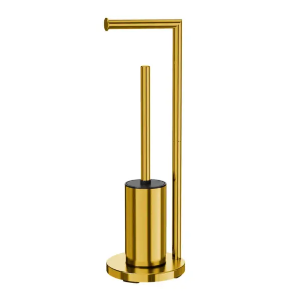 Ensemble brosse WC et porte papier toilette doré, design moderne pour salle de bain.