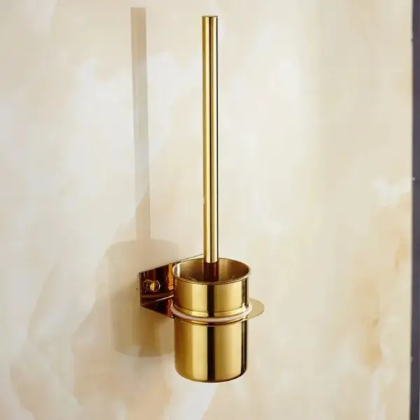Brosse WC dorée murale, support mural pour brosse toilette, finition or brillant.