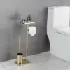 Serviteur WC Avec Brosse Et Porte Papier Doré