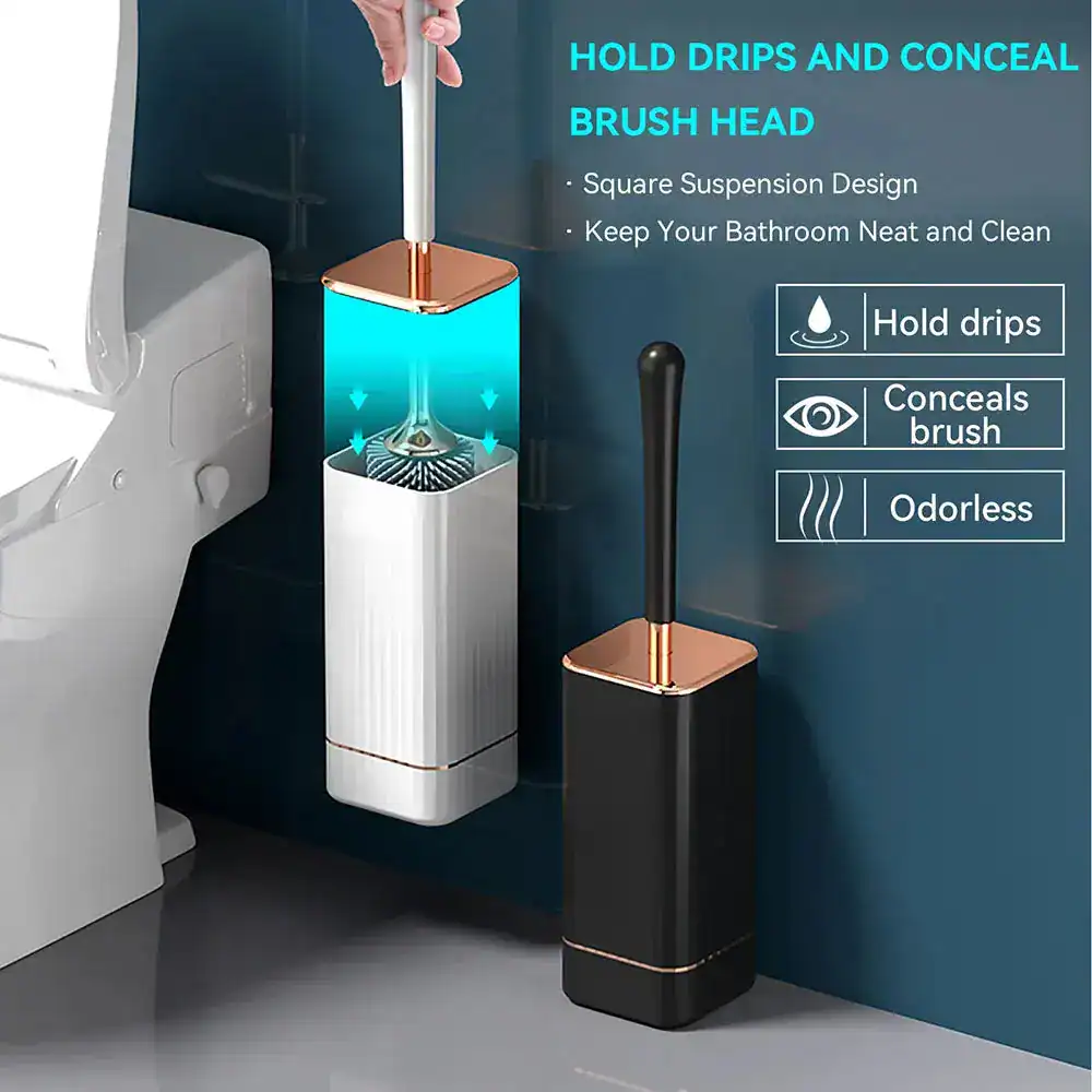 Brosse WC suspendue design, tête de brosse cachée, maintien des gouttes, sans odeur, pour salle de bain.