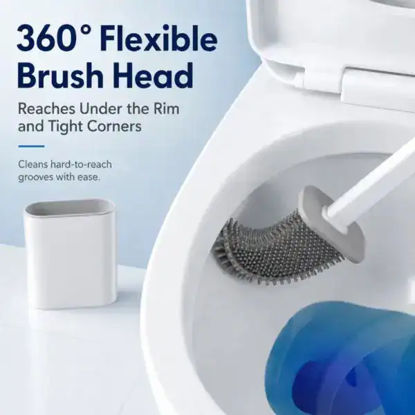 Brosse toilette flexible avec tête rotative 360° pour nettoyer les coins et les recoins du WC.