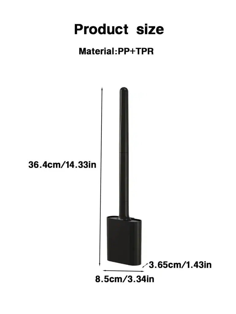 Brosse toilette silicone noire, dimensions 36,4 cm de haut, idéale pour WC.