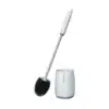 Brosse WC blanche avec poignée ergonomique et étui de rangement assorti.
