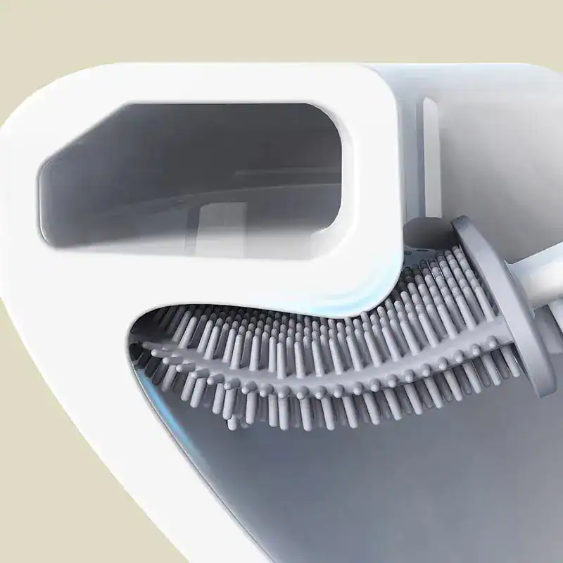 Brosse toilette silicone noir, design ergonomique pour nettoyage WC efficace.