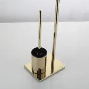 Serviteur WC Avec Brosse Et Porte Papier Doré