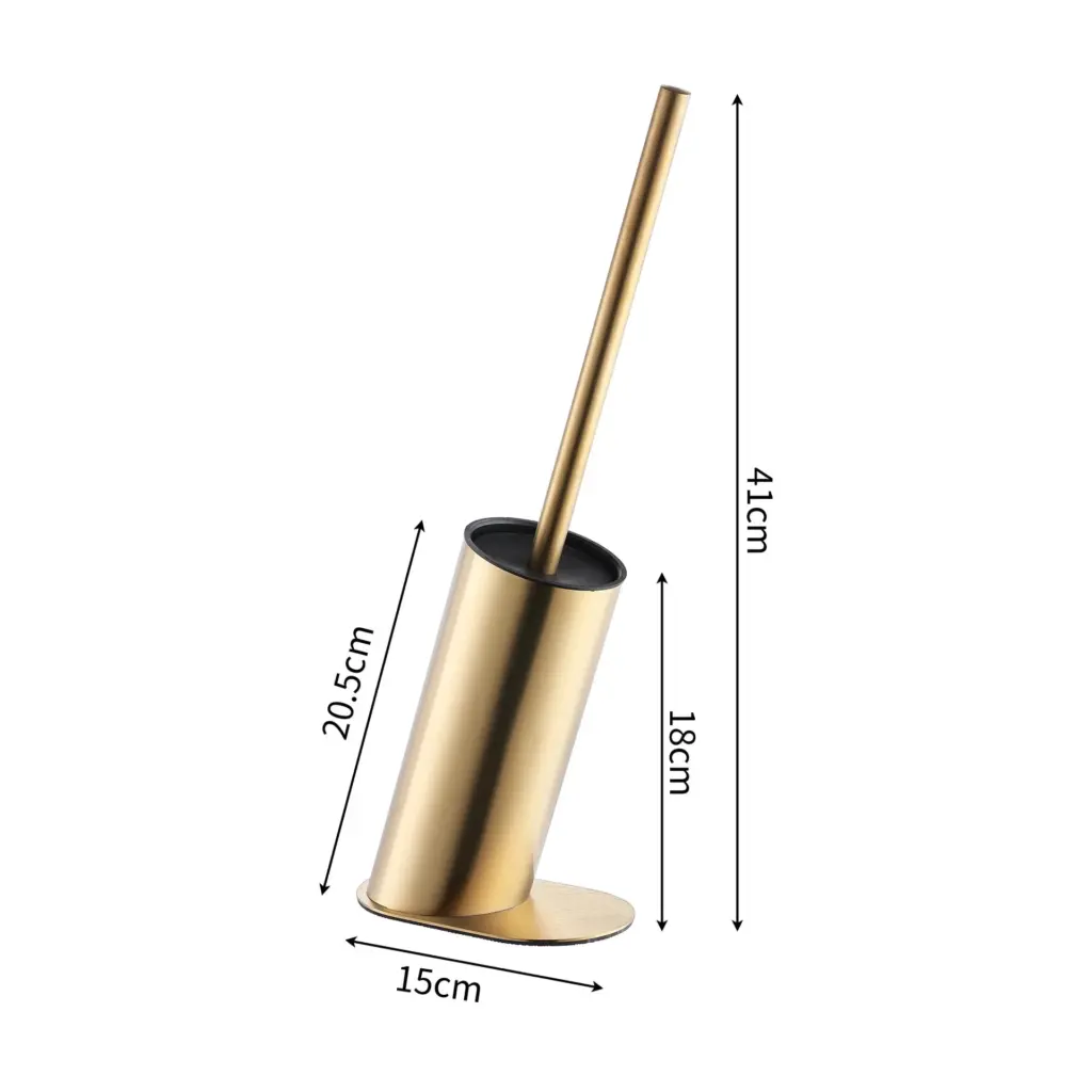 Brosse WC dorée oblique avec support, dimensions 41cm, design élégant pour salle de bain.