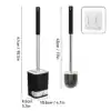 Brosse WC avec support mural noir et blanc, dimensions indiquées, fixation murale incluse.
