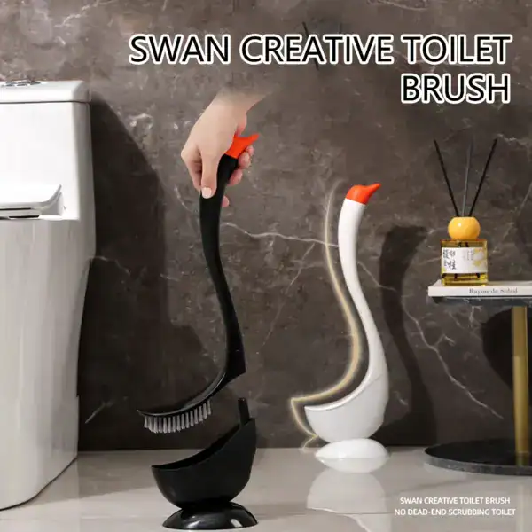 Brosse WC incurvée en forme de cygne, design moderne pour nettoyage efficace du WC.