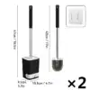 Brosse WC avec support mural, ensemble de 2, design noir et argenté, dimensions indiquées.