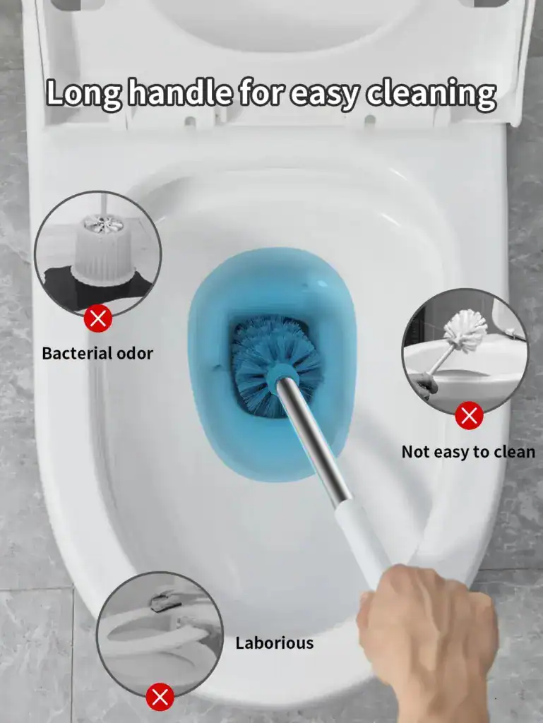 Brosse WC avec support mural, manche long pour nettoyage facile, sans odeur bactérienne, facile à nettoyer.