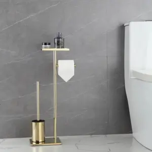 Serviteur WC Avec Brosse Et Porte Papier Doré