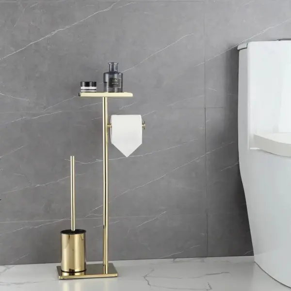 Serviteur WC Avec Brosse Et Porte Papier Doré