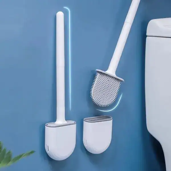 Brosse WC murale blanche avec support, idéale pour une salle de bain moderne et pratique.