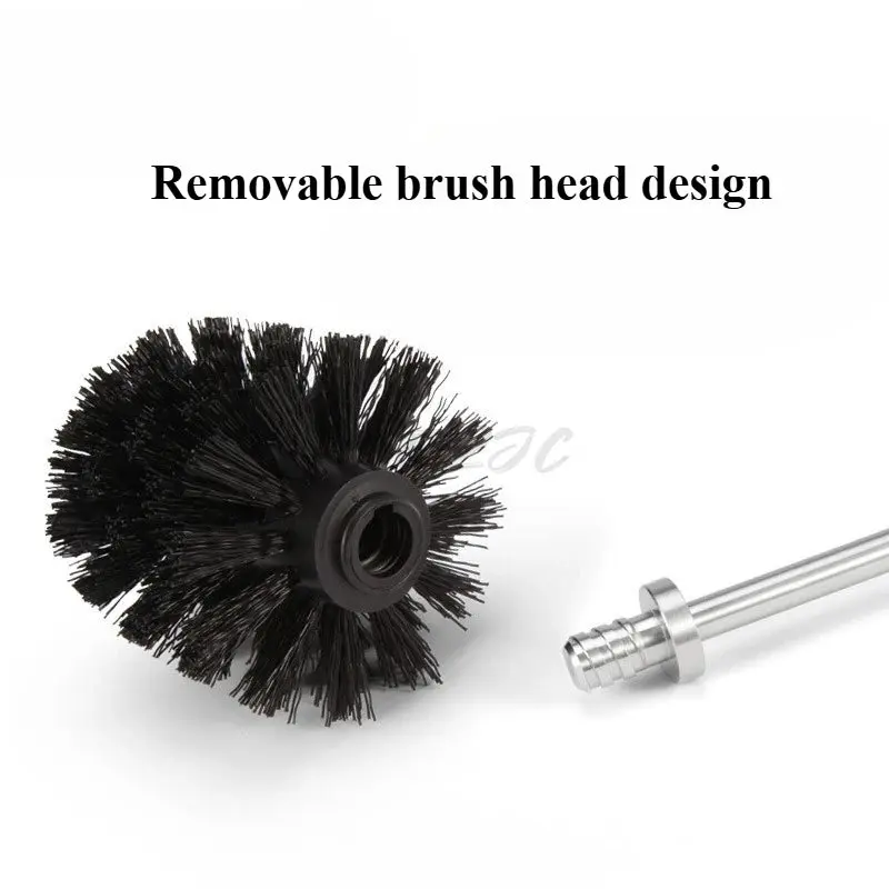 Brosse WC avec manche inox, tête interchangeable, design démontable pour nettoyage efficace.